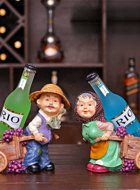 创意吧台欧式放红酒架子人物时尚厨师树脂葡萄酒柜装饰品酒具摆件