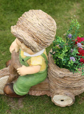 户外花园庭院装饰品摆件别墅卡通创意人物树脂男女孩花缸花盆摆设