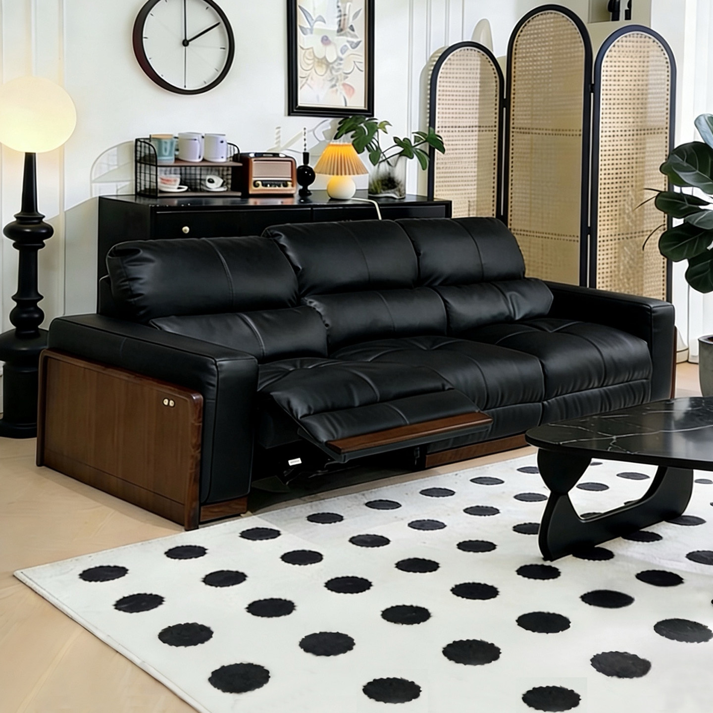 室也意式轻奢黑胡桃木电动沙发复古风客厅零靠墙实木功能真皮沙发,淘宝优惠券,粉丝福利购,淘宝优惠卷