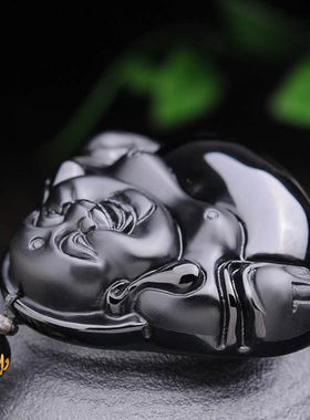 天然黑曜石佛公吊坠挂件玉坠项链