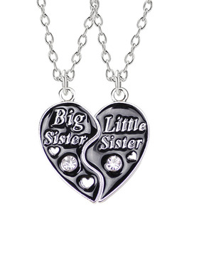 新款字母 Big Little Sister 好朋友闺蜜爱心拼接项链