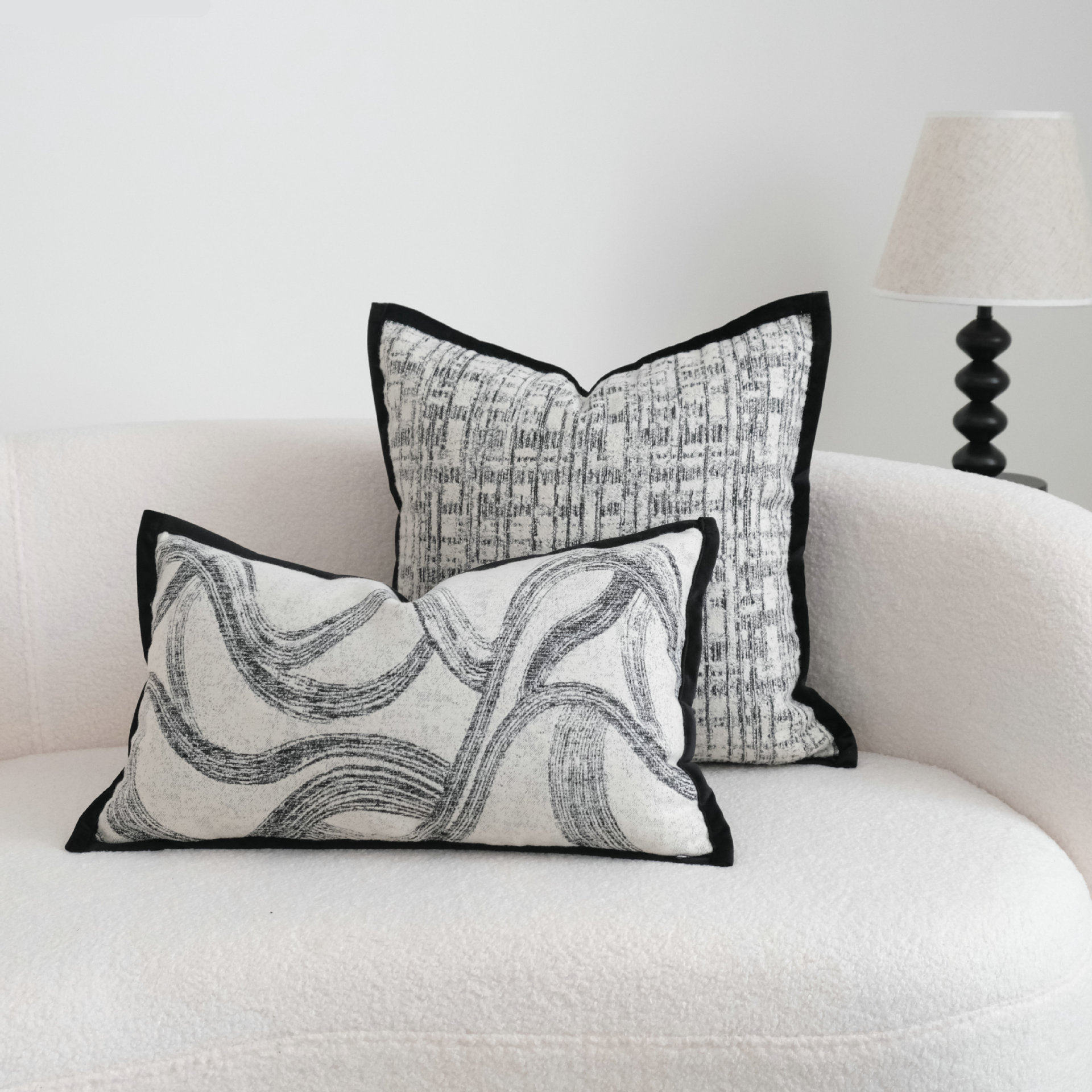 简约高级感黑边抱枕ins风腰枕抱枕套沙发靠垫酒店样板间靠枕套,淘宝优惠券,粉丝福利购,淘宝优惠卷