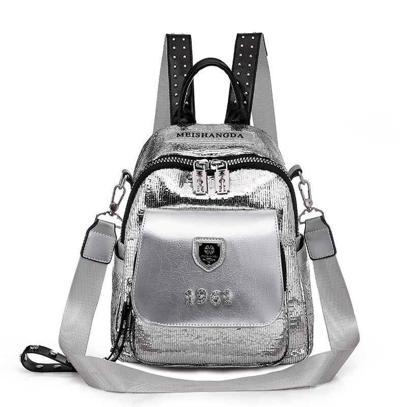爆裂纹双肩包女2023新款亮片潮流上新百搭时尚小书包单肩两用背包 - 图3