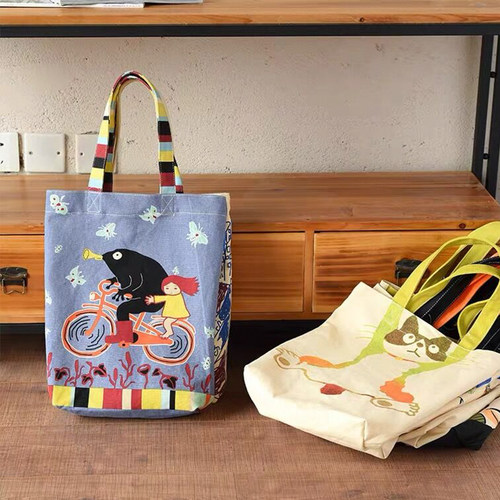 帆布共和国托特包单肩包女帆布包通勤日韩插画大容量设计感小众 - 图0