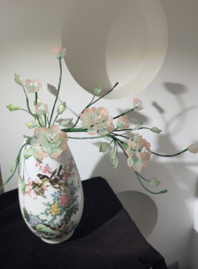 （材料包）仿真花富贵芍药琉璃花瓶摆件客厅插花装饰家居玄关摆件