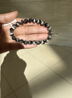 精品高品质银钛晶手串女款水晶手链黑银钛猫眼