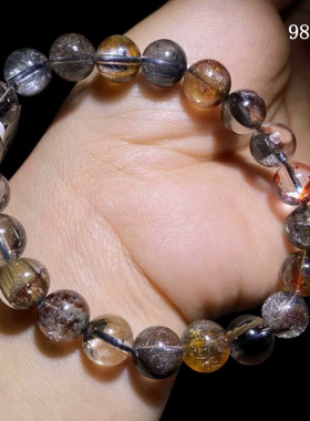 精品天然顺丝猫眼彩银钛水晶手链