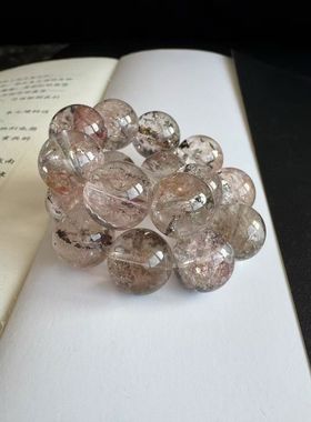 稀有水晶收藏多矿共生粉色矿物铜矿针铁矿赤铁矿手串