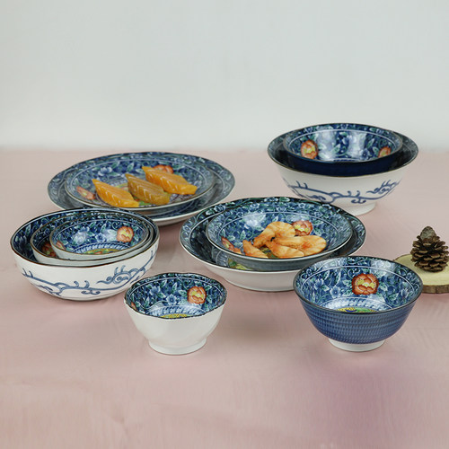 日本进口盘子美浓烧碗红花鸟饭碗汤碗拉面碗日式和风瓷器餐具菜盘 - 图0