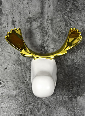 北欧风格动物墙壁挂件 金色哑光耳朵麋鹿挂饰 客厅玄关 兔子壁挂