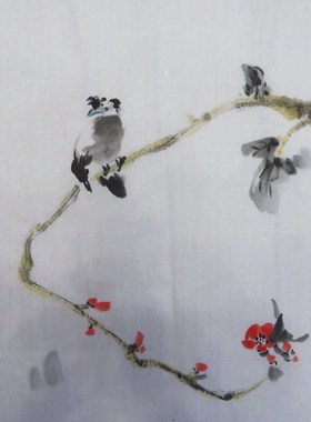 手绘大写意花鸟画国画客厅装饰挂画无款画芯三尺斗方特价HH531208
