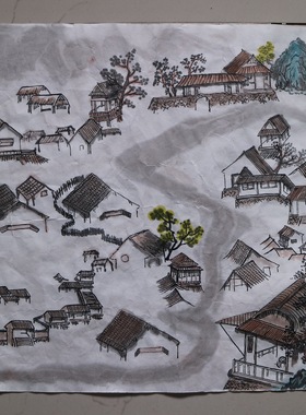 处理特别尺寸手绘山水国画