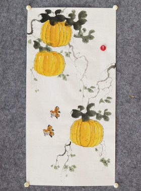 宝墨轩水墨花鸟手绘国画客厅字画装饰挂画四尺四开柿子中堂E90-10