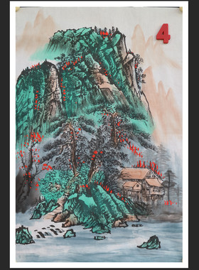 便宜手绘仿古山水春景图国画福地雅居客厅玄关装饰挂画特价E225-2