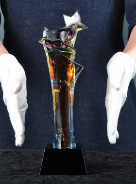 五角星水晶创意退伍党员荣誉奖杯