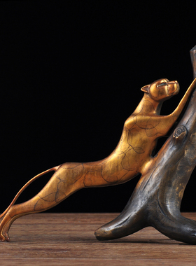 豹子摆件招财书房办公室工艺品