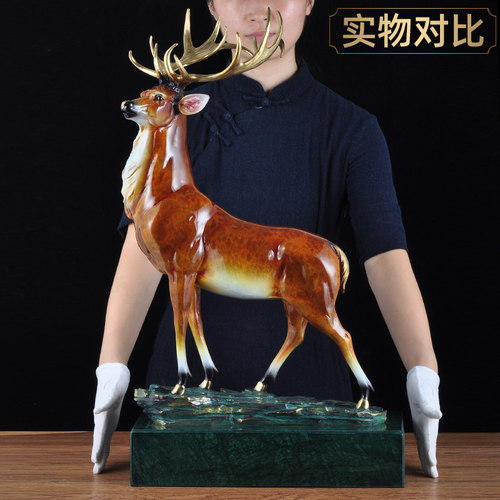 彩铜一路发财鹿摆件欧式麋鹿风水摆设家居客厅玄关装饰品乔迁礼品 - 图3