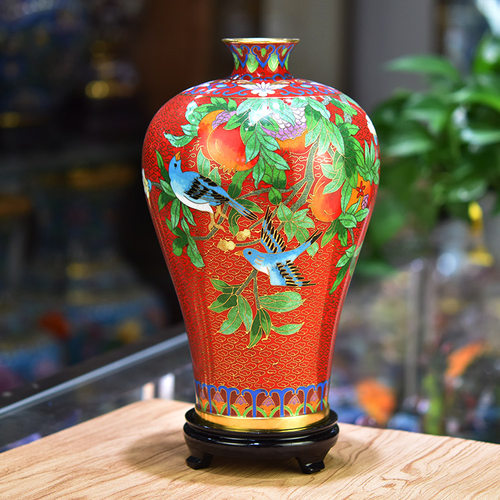 老北京景泰蓝花瓶铜胎掐丝珐琅石榴瓶书桌博古架铜摆件纯手工礼品 - 图2