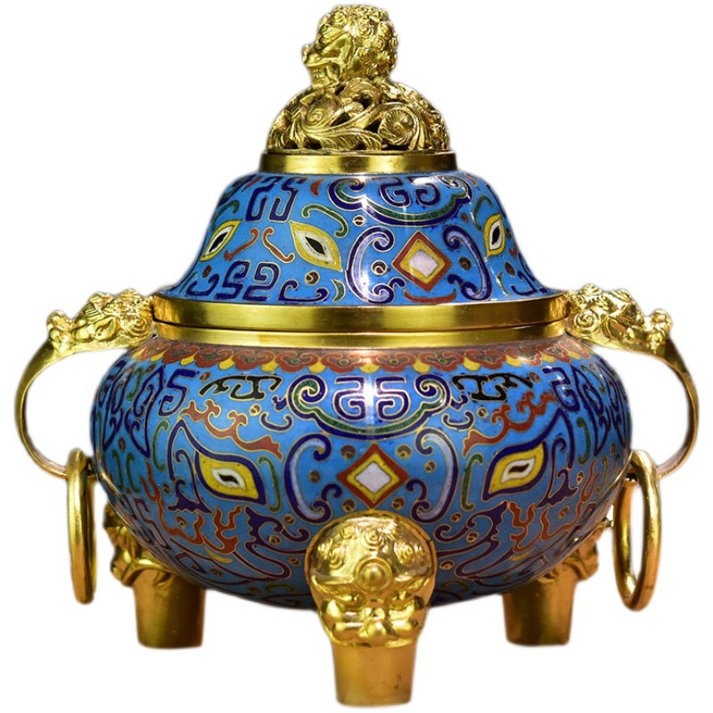明清景泰蓝香炉全铜手工掐丝珐琅狻猊耳铜环熏炉摆件茶室佛堂礼品,淘宝优惠券,粉丝福利购,淘宝优惠卷
