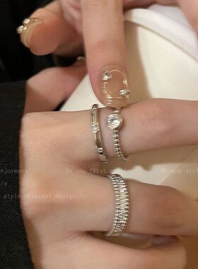 奢小众冷淡戒风指环金属锆石戒指