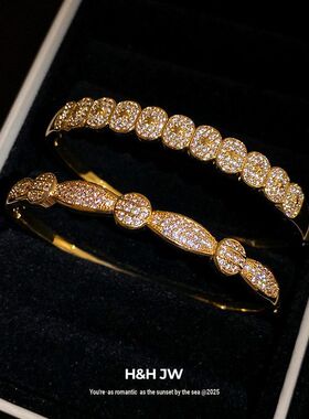 圆形欧美卡扣电镀高级感复古真金18k锆石手环女轻奢手镯手饰时尚