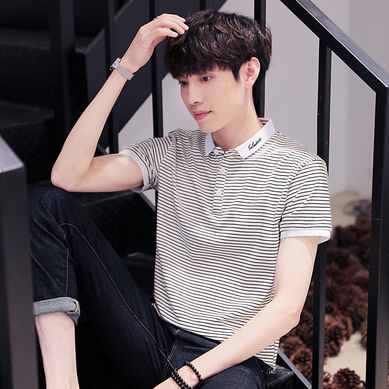 夏季有领男士条纹韩版潮流polo衫 北极绒然成T恤