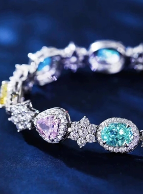 欧美高珠款2024新款S925纯银手链高碳钻满钻异形糖果手链摩登名媛