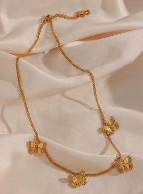 2024欧美跨境摩登吊坠项链 个性简约不锈钢蝴蝶女士项链饰品