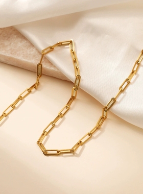 不锈钢！高保色！欧美跨境博主同款钛钢项链长方环链条锁骨链颈链