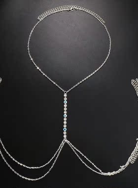 欧美跨境水钻眼睛胸链摇滚辣妹比基尼性感身体链女配饰body chain