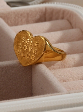 跨境ins网红同款心形英文SELF LOVE CLUB戒指潮流摩登饰品女