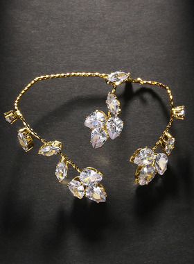 跨境新款叶子锆石戒指高级奢华个性ins风百搭手饰时尚饰品女ring