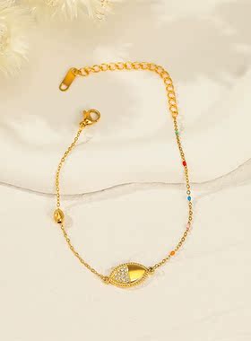 不锈钢！欧美趣味热俏皮可爱几何三角椭圆爱心手链镶钻可调节手绳