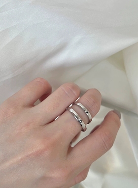 S925纯银情侣戒指简约小众设计感日月开口可调节戒子男女款对戒