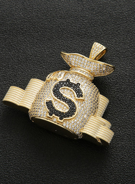 欧美青春潮流微镶锆石钱袋货币符号$吊坠项链男女满钻锁骨链颈链