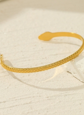 欧美摩登简约双头蛇手环女士 个性嘻哈18K真金电镀开口可调节手镯