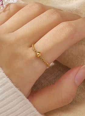 不锈钢！高保色！欧美跨境钢珠子软链条戒指小众设计感钛钢女指环