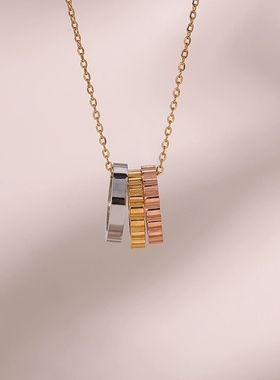 欧美ins摩登个性简约项坠饰品女 不锈钢小众设计三个圆环吊坠项链