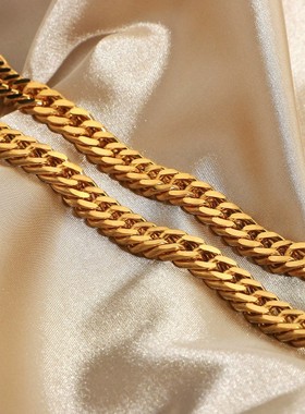 欧美摩登风8.4MM厚实金古巴链女士项链18K镀金不锈钢链式项链饰品