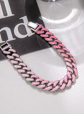 欧美冷淡风百搭酷潮手链 渐变粉色ins时尚简约个性嘻哈手链