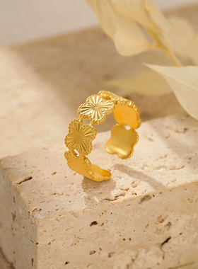 欧美网红ins风花朵开口不锈钢戒指个性百搭摩登指环18K金钛钢戒指