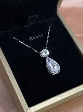 欧美跨境S925纯银项链女高级个性设计水滴梨形锆石吊坠设计感项链