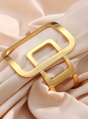 欧美摩登流行个性手镯饰品 不锈钢镀18K金色夸张抽象几何开口手镯