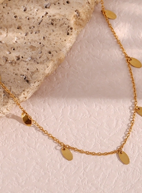 欧美ins摩登简约百搭锁骨链饰品 不锈钢镀18K小椭圆片多吊坠项链