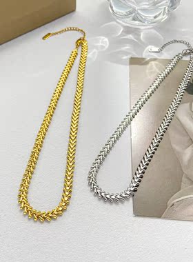 欧美金色气质嘻哈个性禾穗项链女 ins潮网红冷淡风复古金属锁骨链