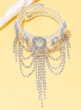 欧美跨境圆形流苏臂环镯手臂链性感多层水钻手镯身体链女Bracelet