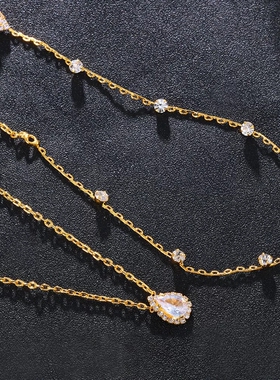 欧美跨境盛夏温柔锆石水滴背链性感百搭水钻项链身体链女necklace