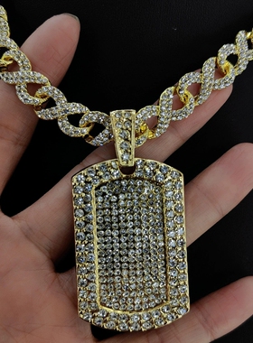 欧美复古设计霸气大款军牌吊坠古巴项链合金男士个性嘻哈毛衣挂链