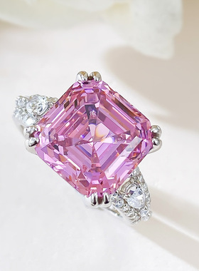 欧美跨境经典款925银高碳钻戒指11*11樱花粉豪华镶嵌仿真钻戒女