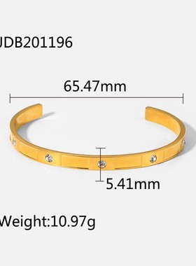 不锈钢！不掉色！欧美钛钢开口祖母绿色手镯螺纹荆棘手环锆石手链